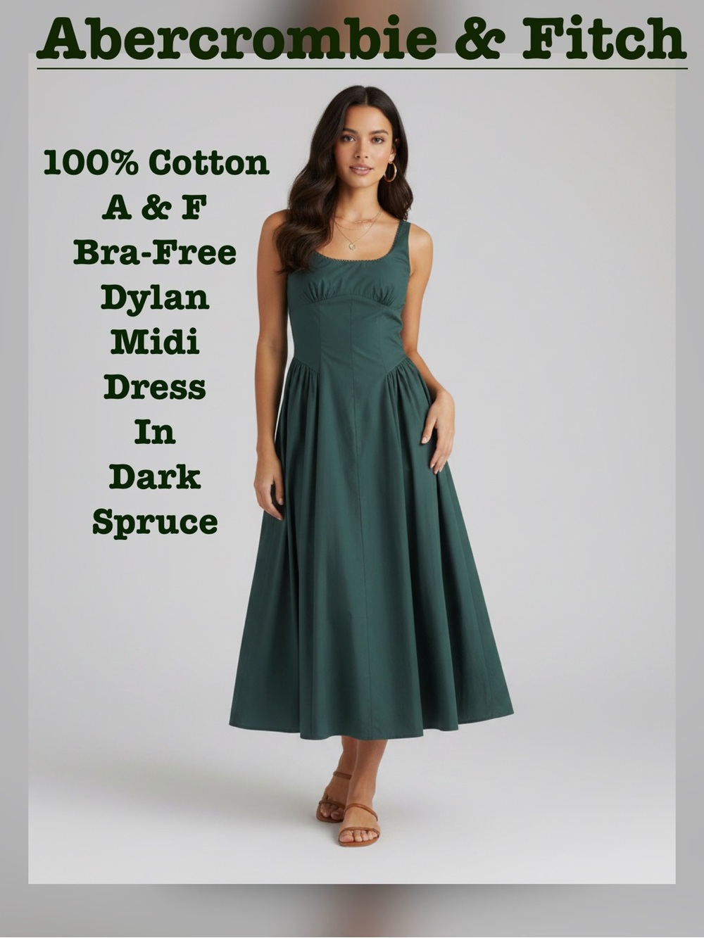 Abercrombie & Fitch 100% Cotton A&F Bra Free Dylan Midi Dress size XS